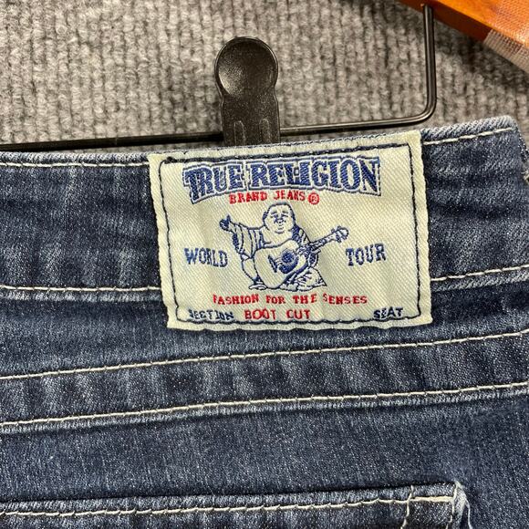 True Religion Jeans Women's 28 (30X28) Blue Denim Straight Leg Flap Pocket READ - Picture 7 of 12